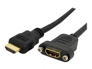 StarTech.com 3ft HDMI Female to Male Adapter, 4K High Speed Panel Mount HDMI Cable, 4K 30Hz UHD HDMI, 10.2 Gbps Bandwdith, 4K HDMI 1.4 Video, HDCP 1.4, HDMI Female to HDMI Male Cable - HDMI Panel Mount Connector - HDMI cable - 91 cm