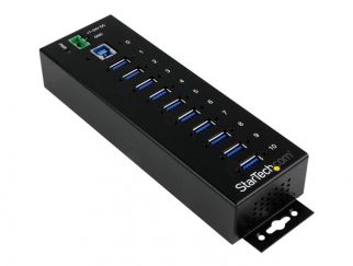 StarTech.com 10-Port USB 3.0 Hub - Metal Industrial USB-A Hub with ESD & Surge Protection - Din Rail, Wall or Desk Mountable - TAA Compliant USB Expander Hub (ST1030USBM) - Hub - 10 x SuperSpeed USB 3.0 - DIN rail mountable - DC power - for P/N: ITB20D325
