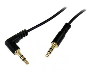 StarTech.com 1 ft. (0.3 m) Right Angle 3.5 mm Audio Cable - 3.5mm Slim Audio Cable - Right Angle - Male/Male - Aux Cable (MU1MMSRA) - Audio cable - mini-phone stereo 3.5 mm male to mini-phone stereo 3.5 mm male - 30 cm - black - right-angled connector - f