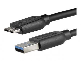StarTech.com 2m 6ft Slim USB 3.0 A to Micro B Cable M/M - Mobile Charge Sync USB 3.0 Micro B Cable for Smartphones and Tablets (USB3AUB2MS) - USB cable - Micro-USB Type B (M) to USB Type A (M) - USB 3.0 - 2 m - molded - black - for P/N: BNDTBUSB3142, HBS3