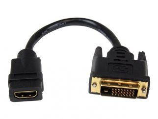 StarTech.com 8in HDMI to DVI-D Video Cable Adapter - HDMI Female to DVI Male - HDMI to DVI Dongle Adapter Cable (HDDVIFM8IN) - Adapter - HDMI female to DVI-D male - 20.32 cm - shielded - black - for P/N: CDP2HDMM2MB, DP2HDMM2MB, HDDVIMM3, HDMM1MP, HDMM2MP