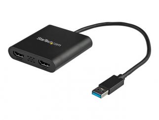 StarTech.com USB 3.0 to Dual HDMI Adapter, 1x 4K 30Hz & 1x 1080p, External Video & Graphics Card, USB Type-A to HDMI Dual Monitor Display Adapter Dongle, Supports Windows Only, Black - USB to Dual HDMI Adapter (USB32HD2) - adapter cable - HDMI / USB - TAA