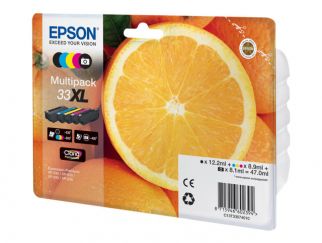 Epson Ink Cartridges, Claria" Premium Ink, 33, Oranges, Multipack, 1 x 8.9 ml Cyan, 1 x 8.9 ml Magenta, 1 x 12.2 ml Black, 1 x 8.1 ml Photo Black, 1 x 8.9 ml Yellow, High, XL