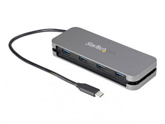 StarTech.com 4 Port USB C Hub - 4x USB-A - 5Gbps USB 3.0 Type-C Hub (USB 3.2/3.1 Gen 1) - Bus Powered - 11" Long Cable w/ Cable Management (HB30CM4AB) - Hub - 4 x USB 3.2 Gen 1 - desktop