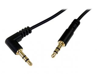 StarTech.com 3 ft. (0.9 m) 3.5mm Audio Cable - 3.5mm Slim Audio Cable - Right Angle - Male/Male - Aux Cable (MU3MMSRA) - Audio cable - mini-phone stereo 3.5 mm male to mini-phone stereo 3.5 mm male - 91 cm - black - right-angled connector - for P/N: SV231