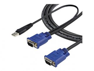 StarTech.com 10 ft Ultra Thin USB VGA 2-in-1 KVM Cable - VGA KVM Cable - USB KVM Cable - KVM Switch Cable (SVECONUS10) - Video / USB cable - USB, HD-15 (VGA) (M) to HD-15 (VGA) (M) - 3.05 m - black - for P/N: CAB831HDU, RACKCONS1908, SV1631DUSBUK, SV565DU