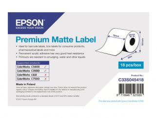 Epson Premium - Matte label continuous paper - Roll (7.6 cm x 35 m) - 1 roll(s) - for Epson TM-C3400-LT, TM C3500