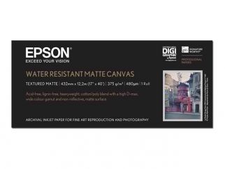 Epson Media, Media, Roll, WaterResistant Matte Canvas Roll, Graphic Arts - Fine Art Paper, 17" x 12.2m, 375 g/m2