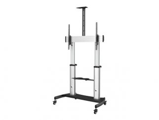 StarTech.com Mobile TV Stand, Heavy Duty TV Cart for 60-100" Display (100kg/220lb), Height Adjustable Rolling Flat Screen Floor Standing on Wheels, Universal Television Mount w/Shelves - W/ 2 equipment shelves - Cart - for flat panel - aluminium, steel - 