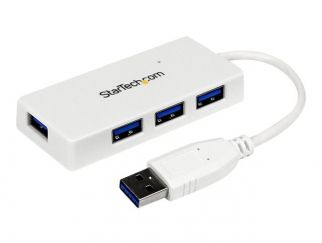 StarTech.com 4 Port USB 3.0 Hub - Multi Port USB Hub w/ Built-in Cable - Powered USB 3.0 Extender for Your Laptop - White (ST4300MINU3W) - Hub - 4 x SuperSpeed USB 3.0 - desktop - for P/N: FCREADMICRO3, MSDREADU2OTG, MSDREADU3CA