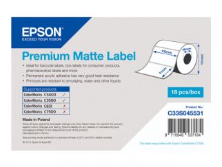 Epson Premium - Die cut matte labels - 102 x 51 mm - 650 label(s) ( 1 roll(s) x 650 ) - - for Epson TM-C3400-LT, TM C3400, C3400 SecurColor, C3400BK, C3400E, C3400U, C3500