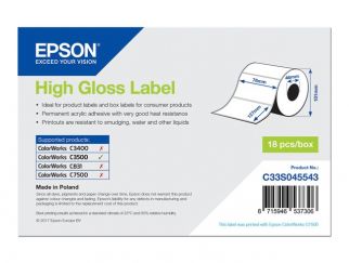 Epson - Die cut high-gloss labels - 76 x 127 mm - 250 label(s) ( 1 roll(s) x 250 ) - - for TM C3500