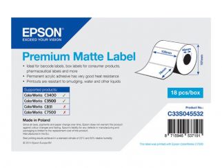 Epson Premium - Die cut matte labels - 102 x 76 mm 440 label(s) ( 1 roll(s) x 440 ) - for Epson TM-C3400-LT, TM C3400, C3400 SecurColor, C3400BK, C3400E, C3400U, C3500