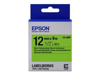 Epson LabelWorks LK-4GBF - Black on green - Roll (1.2 cm x 9 m) 1 roll(s) label tape - for LabelWorks LW-1000, LW-300, LW-400, LW-600, LW-700, LW-900, LW-K400, LW-Z700, LW-Z900