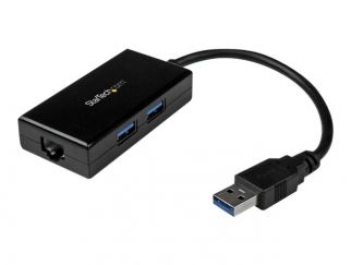 StarTech.com 2 Port USB 3.0 Hub with Ethernet - USB 3.0 x 2 - Gigabit Ethernet Network Adapter for Windows / Mac / Chrome (USB31000S2H) - Network adapter - USB 3.0 - Gigabit Ethernet x 1 - black