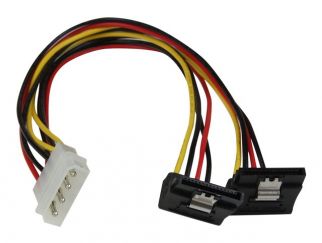 StarTech.com 12in LP4 to 2x Right Angle Latching SATA Power Y Cable Splitter - 4 Pin LP4 to Dual 90 Degree Latching SATA Y Splitter - Power adapter - 4 PIN internal power (M) to SATA power (F) - 30 cm - latched, right-angled connector - for P/N: HSB13SATS