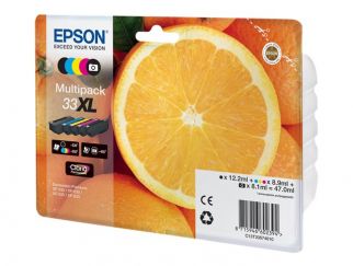 Epson Ink Cartridges, Claria" Premium Ink, 33, Oranges, Multipack, 1 x 8.9 ml Yellow, 1 x 8.9 ml Cyan, 1 x 8.1 ml Photo Black, 1 x 8.9 ml Magenta, 1 x 12.2 ml Black, High, XL, RF+AM