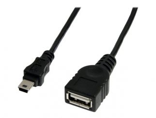 StarTech.com 1 ft Mini USB 2.0 Cable - USB A to Mini B F/M - USB cable - USB (F) to mini-USB Type B (M) - USB 2.0 - 1 ft - black - USBMUSBFM1 - USB cable - USB (F) to mini-USB Type B (M) - USB 2.0 - 30 cm - black