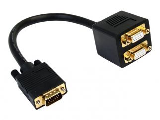 StarTech.com 1 ft. VGA to VGA Splitter Cable - M/F Dual Monitor Video Cable Splitter (VGASPL1VV) - VGA splitter - HD-15 (VGA) (M) to HD-15 (VGA) (F) - 30 cm - black - for P/N: DP2VGAMM6, DP2VGAMM6B, HD2VGAMM6, MXT101MM