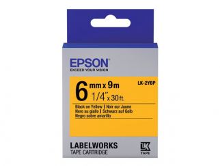 Epson LabelWorks LK-2YBP - Black on yellow - Roll (0.6 cm x 9 m) 1 roll(s) label tape - for LabelWorks LW-1000, 300, 400, 600, 700, 900, K400, Z700, Z710, Z900