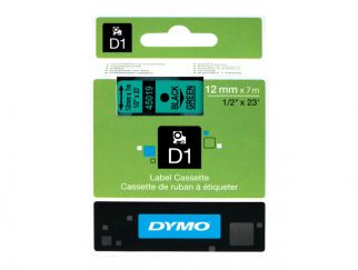 DYMO D1 Tape 12mm Black on Green