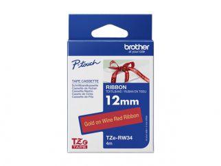 Brother TZe-RW34 - Gold on wine red - Roll (1.2 cm x 4 m) 1 cassette(s) ribbon tape - for Brother PT-D600, H110, P-Touch PT-E310, P-Touch Cube PT-P300, P-Touch Embellish PT-D215