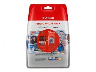 Canon CLI-551 C/M/Y/BK Photo Value Pack - 4-pack - 7 ml - black, yellow, cyan, magenta - original - blister - ink tank / paper kit - for PIXMA iP8750, iX6850, MG5550, MG5650, MG5655, MG6450, MG6650, MG7150, MG7550, MX725, MX925