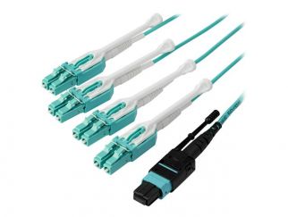 StarTech.com MTP to LC Breakout Cable - 10 ft / 3m - OM3 Multimode - 40Gb - Pull Tab - Plenum - MPO / MTP Connector - Fiber Optic Cable (MPO8LCPL3M) - breakout cable - 3 m - aqua