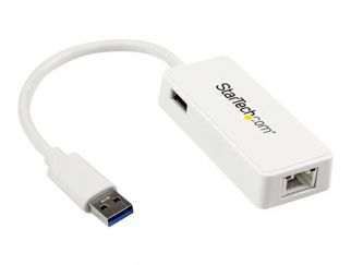 StarTech.com USB 3.0 to Gigabit Ethernet Adapter NIC w/ USB Port (White) - USB 3.0 NIC - 10/100/1000 Mbps USB 3.0 LAN Adapter (USB31000SPTW) - network adapter - USB 3.0 - Gigabit Ethernet