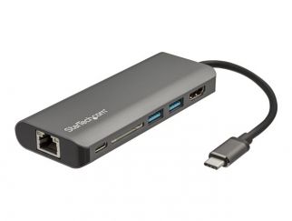 StarTech.com USB C Multiport Adapter - USB-C Travel Dock to 4K HDMI, 3x USB 3.0 Hub, SD/SDHC, GbE, 60W PD 3.0 Pass-Through - USB Type-C/Thunderbolt 3 - Upgraded Version of DKT30CSDHPD (DKT30CSDHPD3) - Docking station - USB-C - 1GbE - for P/N: ARMPIVOTE2, 