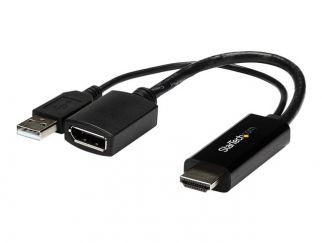 StarTech.com 4K 30Hz HDMI to DisplayPort Video Adapter w/ USB Power - 6 in - HDMI 1.4 (Male) to DP 1.2 (Female) Active Monitor Converter (HD2DP) - Adapter cable - HDMI, USB (power only) male to DisplayPort female - 25.5 cm - black - active, 4K30Hz (3840 x