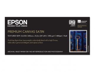Epson Media, Media, Roll, Premium Canvas Satin Roll, Graphic Arts - Fine Art Paper, 24" x 12.2m, 350 g/m2