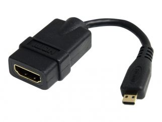 StarTech.com 5in High Speed HDMI Adapter Cable - HDMI to HDMI Micro - F/M - 5 inch Micro HDMI Adapter - HDMI Female to Micro HDMI Male (HDADFM5IN) - HDMI adapter - HDMI female to 19 pin micro HDMI Type D male - 1.2 cm - shielded - black - for P/N: HDMM30C