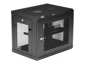 StarTech.com 2 Post 9U 19" Wall Mount Network Cabinet, Adjustable Depth 6-15" Locking IT Switch Depth Enclosure, Vented Computer/Electronics Equipment Data Rack w/ Shelf + Hook & Loop Tape - 19 Inch Wall Cabinet (RK9WALM) - Rack enclosure cabinet - wall m