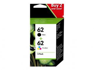 HP 62 - 2-pack - colour (cyan, magenta, yellow), pigmented black - original - black, colour (cyan, magenta, yellow) - ink cartridge - for ENVY 55XX, 56XX, 76XX, Officejet 200, 250, 57XX, 8040