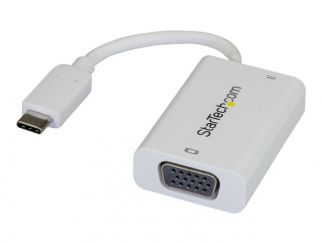 StarTech.com USB C to VGA Adapter with Power Delivery, 1080p USB Type-C to VGA Monitor Video Converter with Charging, 60W PD Pass-Through, Thunderbolt 3 Compatible Projector Adapter, White - Digital to Analog (CDP2VGAUCPW) - External video adapter - USB-C