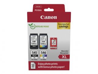Canon PG-545XL/CL-546XL Photo Paper Value Pack - 2-pack - High Yield - black, colour (cyan, magenta, yellow) - original - hanging box - ink cartridge / paper kit - for PIXMA TR4551, TR4650, TR4651, TS3350, TS3351, TS3352, TS3355, TS3450, TS3451, TS3452