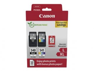 Canon PG-540L/CL-541XL Photo Value Pack - Glossy - 2-pack - High Yield - black, colour (cyan, magenta, yellow) - original - hanging box - ink tank / paper kit - for PIXMA MG3250, MG3550, MG3650, MG4250, MX395, MX455, MX475, MX525, MX535, TS5150, TS5151