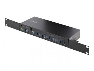 StarTech.com 16-Port Industrial USB 3.0 Hub 5Gbps, Metal, DIN/Surface/Rack Mountable, ESD Protection, Terminal Block Power, up to 120W Shared USB Charging, Dual-Host Hub/Switch (5G16AINDS-USB-A-HUB) - Hub - industrial - 16 x USB 3.2 Gen 1 - desktop, rack-