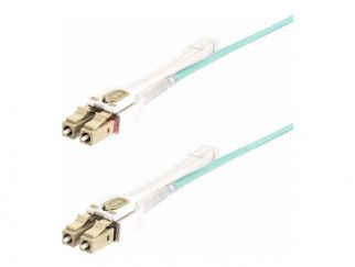 StarTech.com 5m (15ft) LC to LC (UPC) OM4 Multimode Fiber Optic Cable w/Push Pull Tabs, 50/125µm, 100G Networks, Bend Insensitive, Low Insertion Loss - LSZH Fiber Patch Cord (450FBLCLC5PP) - patch cable - 5 m - aqua