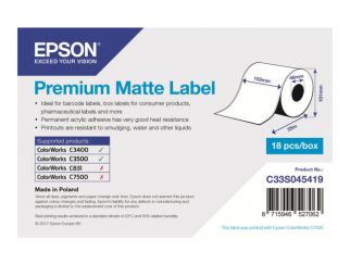 Epson Premium - Matte label continuous paper - Roll (10.2 cm x 35 m) 1 roll(s) - for Epson TM-C3400-LT, TM C3500