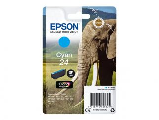 Epson Ink Cartridges, Claria" Photo HD Ink, 24, Elephant, Singlepack, 1 x 4.6 ml Cyan