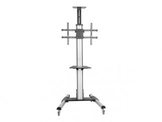 StarTech.com Heavy Duty Rolling Portable TV Cart Stand with Wheels - 32 to 75 inch - Adjustable Rotating Mobile Flat Panel Screen Mount (STNDMTV70) - Cart - for flat panel - plastic, aluminium, steel - black, silver - screen size: 32"-70" - for P/N: HDMIP