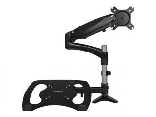 StarTech.com Laptop Monitor Stand - Computer Monitor Stand - Full Motion Articulating - VESA Mount Monitor Desk Mount - Mounting kit (pole clamp, rubber pad, laptop shelf, spring arm, swivel arm, 4 spacers, cable management clip, screws, key) - adjustable