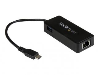 StarTech.com USB-C to Ethernet Gigabit Adapter - Thunderbolt 3 Compatible - USB Type C Network Adapter - USB C Ethernet Adapter (US1GC301AU) - Network adapter - USB-C - Gigabit Ethernet + USB 3.1 Gen 2 - black