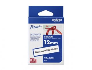 Brother TZe-R231 - Black on white - Roll (1.2 cm x 4 m) 1 cassette(s) ribbon tape - for Brother PT-D210, D600, H110, P-Touch PT-E310, P-Touch Cube PT-P300