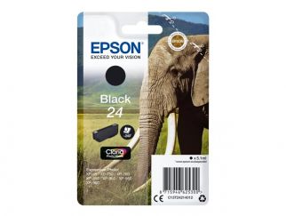 Epson Ink Cartridges, Claria" Photo HD Ink, 24, Elephant, Singlepack, 1 x 5.1 ml Black