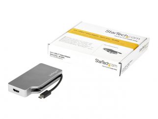 StarTech.com USB C Multiport Video Adapter with HDMI, VGA, Mini DisplayPort or DVI, USB Type C Monitor Adapter to HDMI 2.0 or mDP 1.2 (4K 60Hz), VGA or DVI (1080p), Space Gray Aluminum - 4-in-1 USB-C Converter - Adapter - 24 pin USB-C male to HD-15 (VGA),