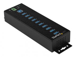 StarTech.com 10 Port USB Hub with Power Adapter, Surge Protection, Metal Industrial USB 3.0 Data Transfer Hub, Din Rail, Wall or Desk Mountable, High Speed USB 3.1/ USB 3.2 Gen 1 5Gbps Hub - Windows/macOS/Linux (HB30A10AME) - Hub - 10 x USB 3.2 Gen 1 - DI