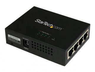 StarTech.com 4 Port Gigabit Midspan - PoE+ Injector - 802.3at and 802.3af - Wall-mountable Power over Ethernet Midspan (POEINJ4G) - PoE injector - AC 100-240 V - 120 Watt - output connectors: 4 - black - for P/N: POEEXT1GAT, POEEXT2GAT, ST12MHDLANU